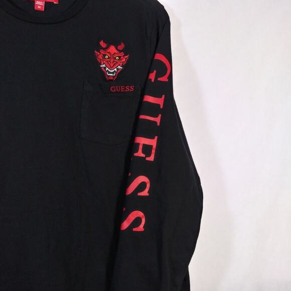 Guess Black Embroidered Westin Devil Long Sleeve Crew Neck Size M - Picture 5 of 8